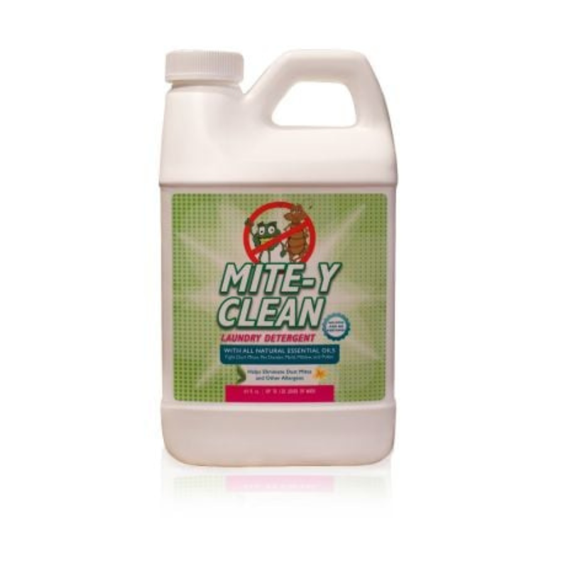 Mite-y Clean All-Natural Laundry Detergent allows you to safely wash your bedding and clothing in either standard washers or high-efficiency washers in ANY temperature - hot, warm, or cold! This high-efficiency healthy laundry detergent works to rid all of your cleanable fabric items of irritants such as dust mites, pet dander, mold, mildew, pollen, and other harmful allergens, leaving the fabrics you love naturally clean, soft, and smelling fresh. 64-oz size. Made in USA.