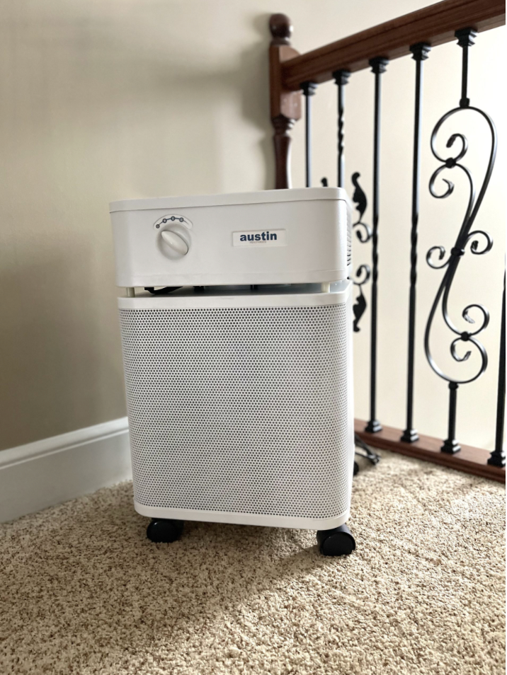 Health Mate Plus by Austin Air.  The Medical Grade HEPA used in the Austin Air Healthmate Plus® effectively removes up to 99% of bacteria and aerosolized viruses* as small as 0.1 microns. It also eliminates a wide range of gases, chemicals, VOCs and formaldehyde. This broad-spectrum adsorption makes it the best choice for people exposed to smoke from wildfires.